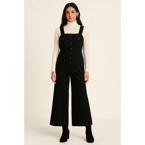 Forever 21 Contemporary Jumpsuit Women's S Black Button Front Cropped Wide Leg S